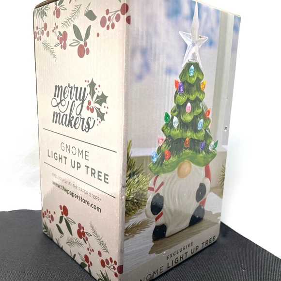Merry Makers 8" Light-Up Ceramic Gnome Christmas Tree Multi Color Lights NIB - Picture 6 of 8